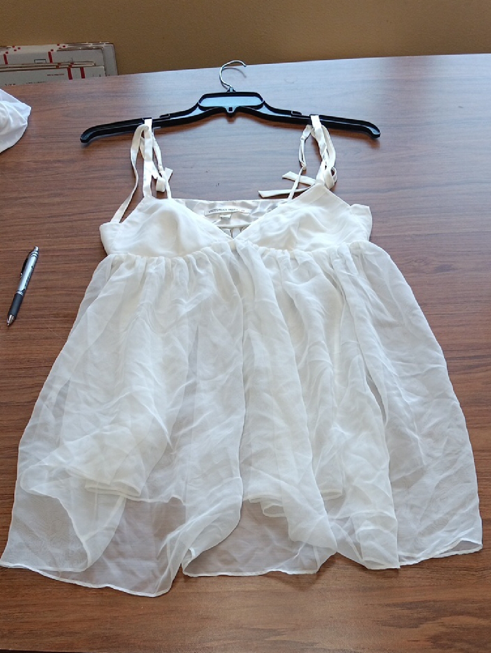 Victoria's Secret White Sheer Camisole with Pink Heart Logo, Size M,